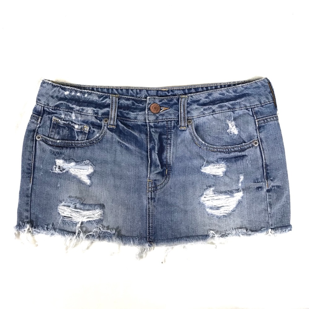 American Eagle Outfitters Distressed Denim Mini Skirt - Blue